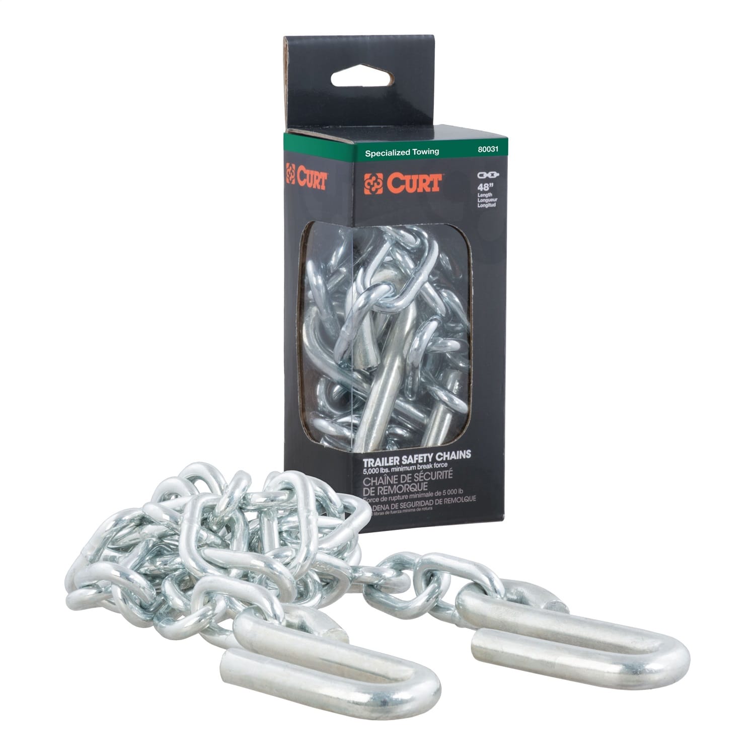 48in. Safety Chain with 2 S-Hooks (5;000 lbs; Clear Zinc; Packaged) thumbnail 2