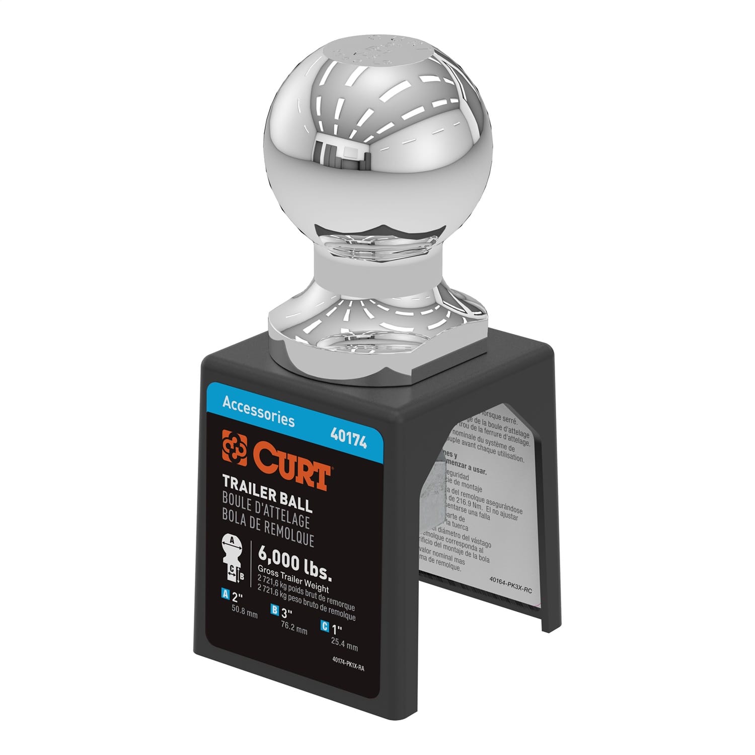 2in. Trailer Ball (1in. x 3in. Shank; 6;000 lbs.; Chrome; Packaged)