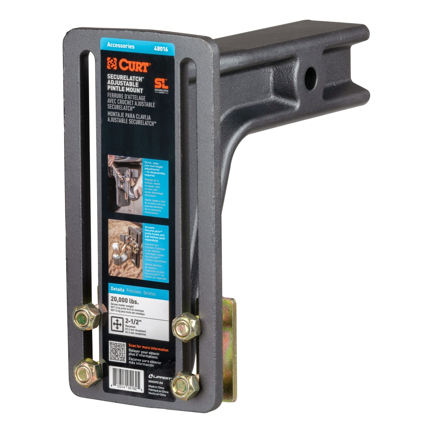 SecureLatch Adjustable Pintle Mount (2-1/2in. Shank; 20;000 lbs.)