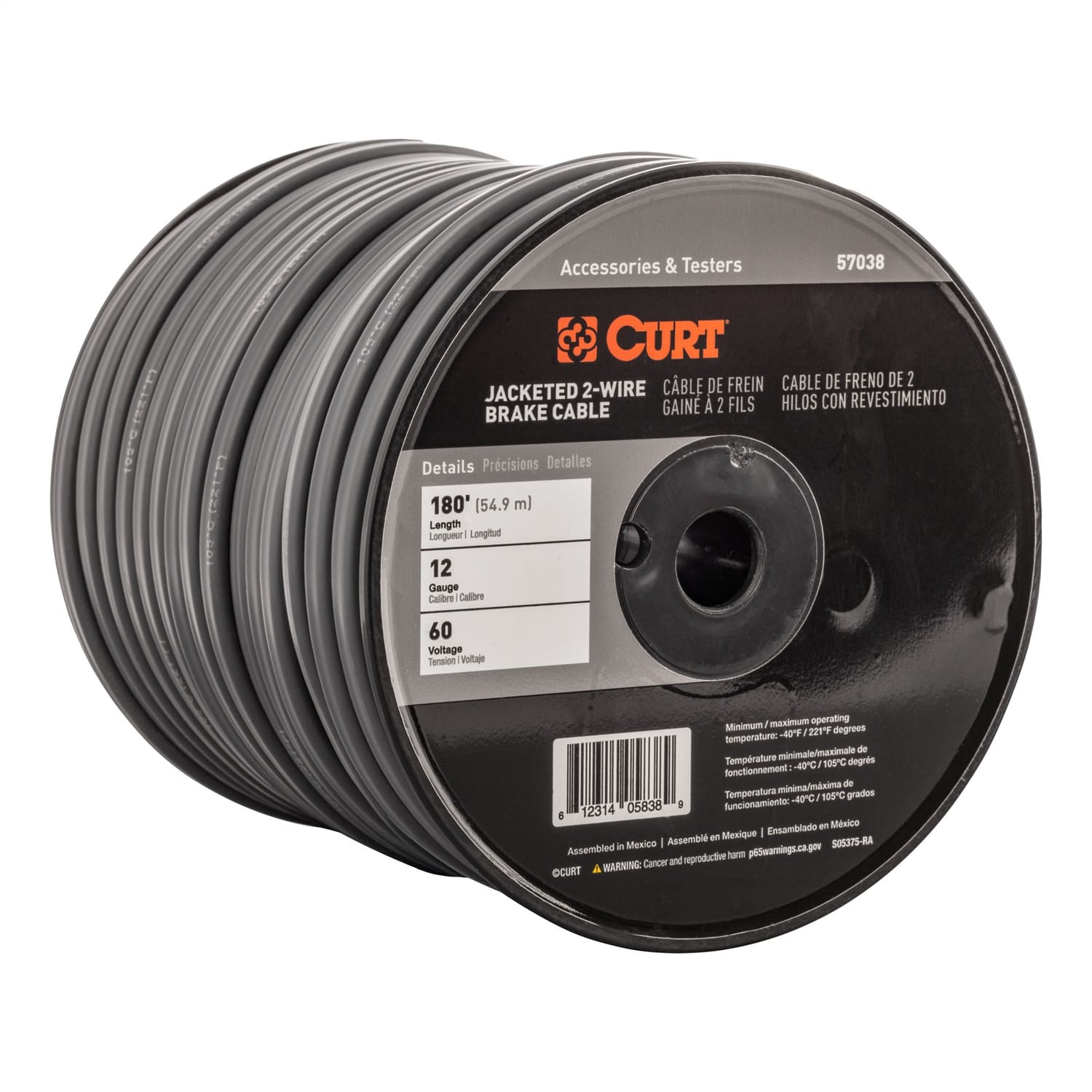 2-Wire Jacketed Trailer Brake Cable; 180ft. Spool; 12 Gauge Wire